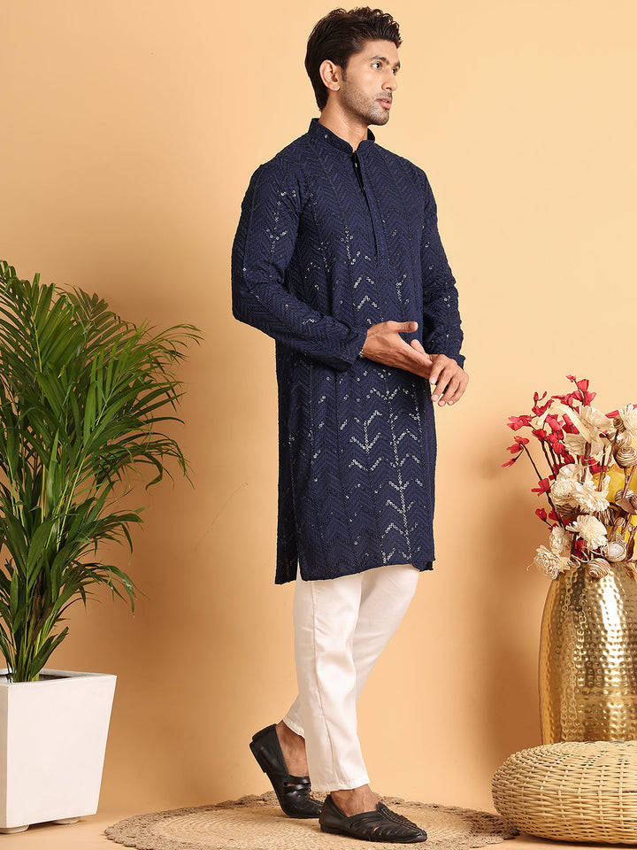 Embroidered Sequined Viscose Straight Kurta Pyjama.