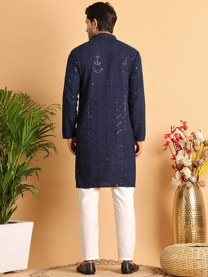 Embroidered Sequined Viscose Straight Kurta Pyjama.