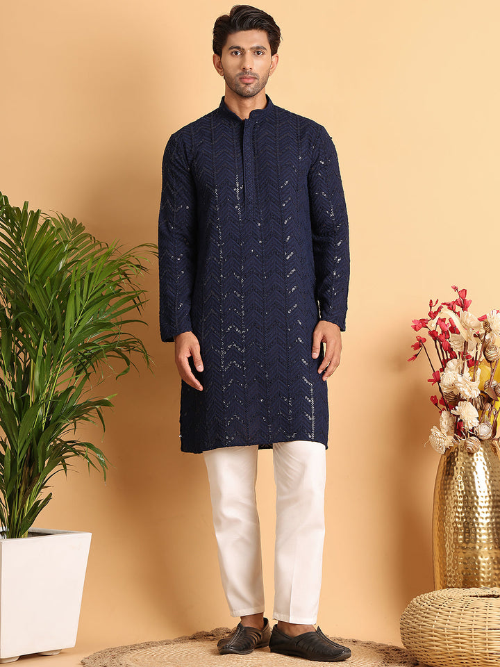 Embroidered Sequined Viscose Straight Kurta Pyjama.