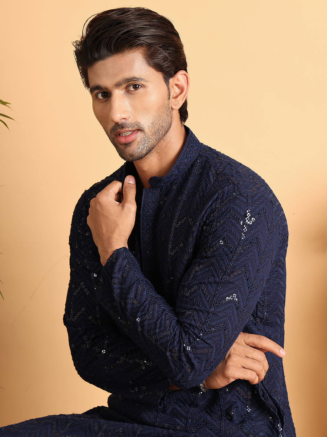Embroidered Sequined Viscose Straight Kurta Pyjama.