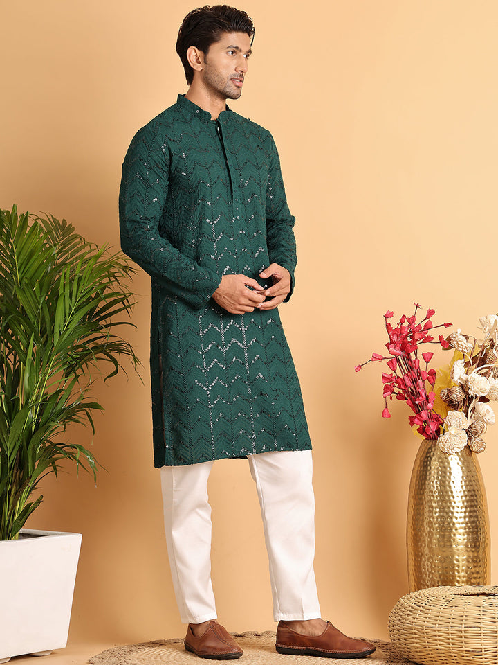 Embroidered Sequined Viscose Straight Kurta Pyjama.