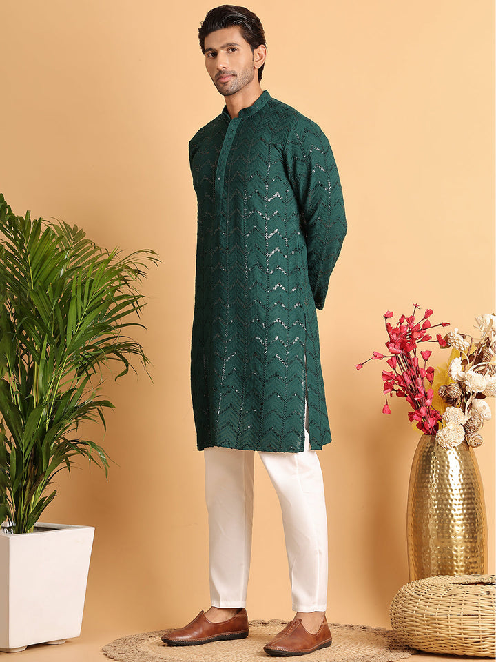 Embroidered Sequined Viscose Straight Kurta Pyjama.