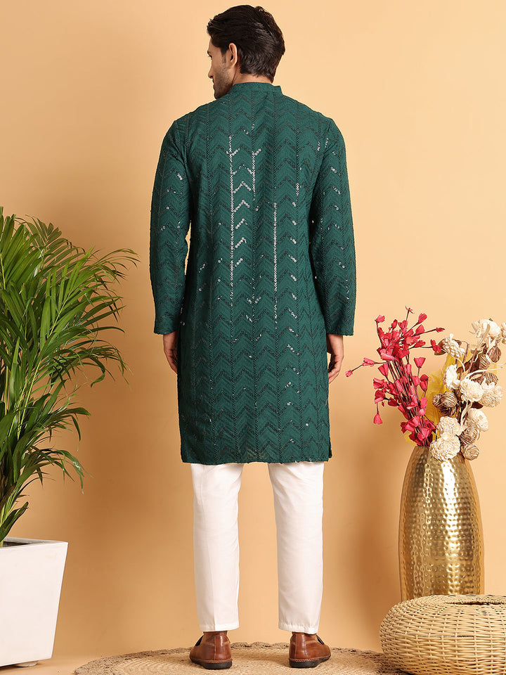 Embroidered Sequined Viscose Straight Kurta Pyjama.
