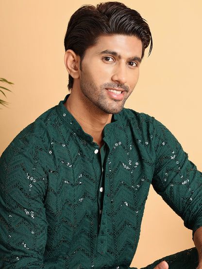 Embroidered Sequined Viscose Straight Kurta Pyjama.