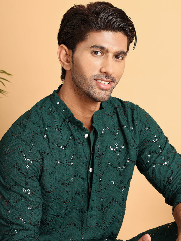 Embroidered Sequined Viscose Straight Kurta Pyjama.