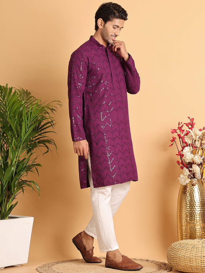 Embroidered Sequined Viscose Straight Kurta Pyjama.