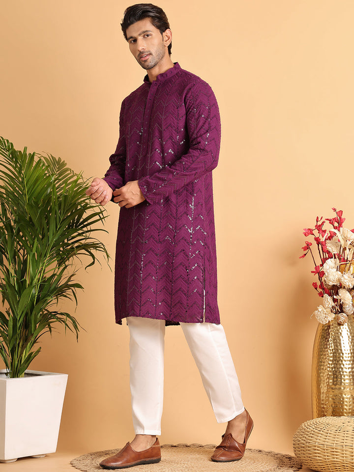 Embroidered Sequined Viscose Straight Kurta Pyjama.