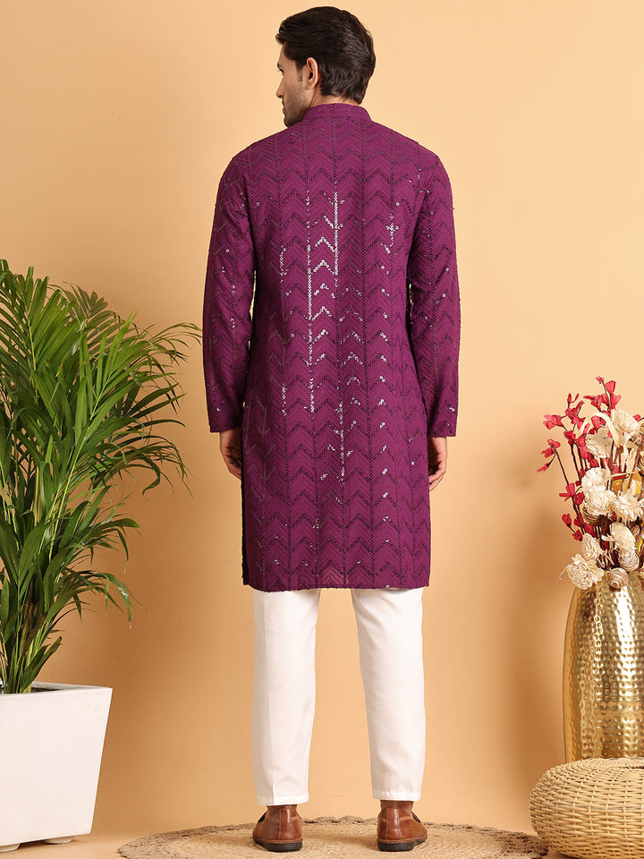 Embroidered Sequined Viscose Straight Kurta Pyjama.