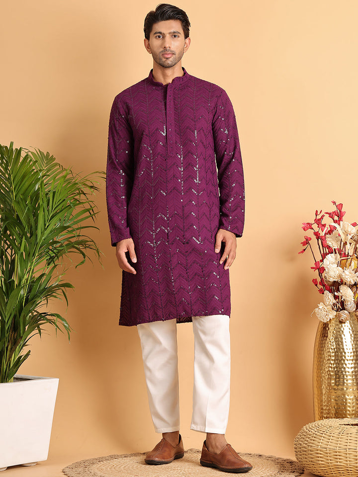 Embroidered Sequined Viscose Straight Kurta Pyjama.