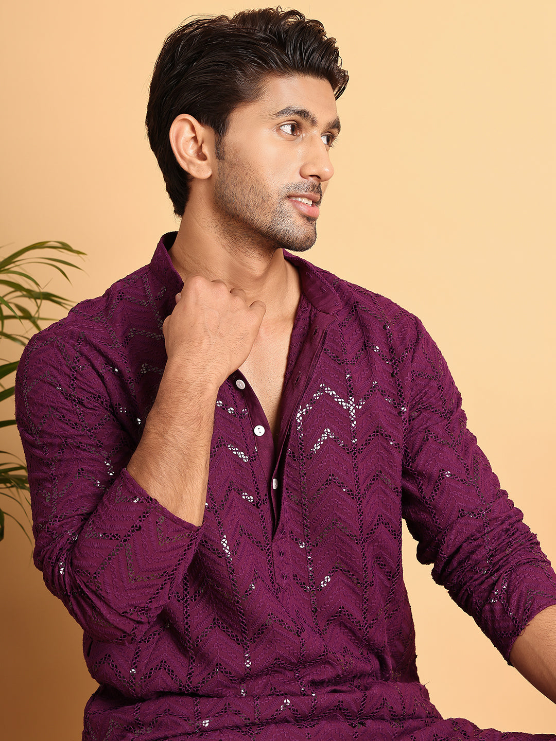 Embroidered Sequined Viscose Straight Kurta Pyjama.