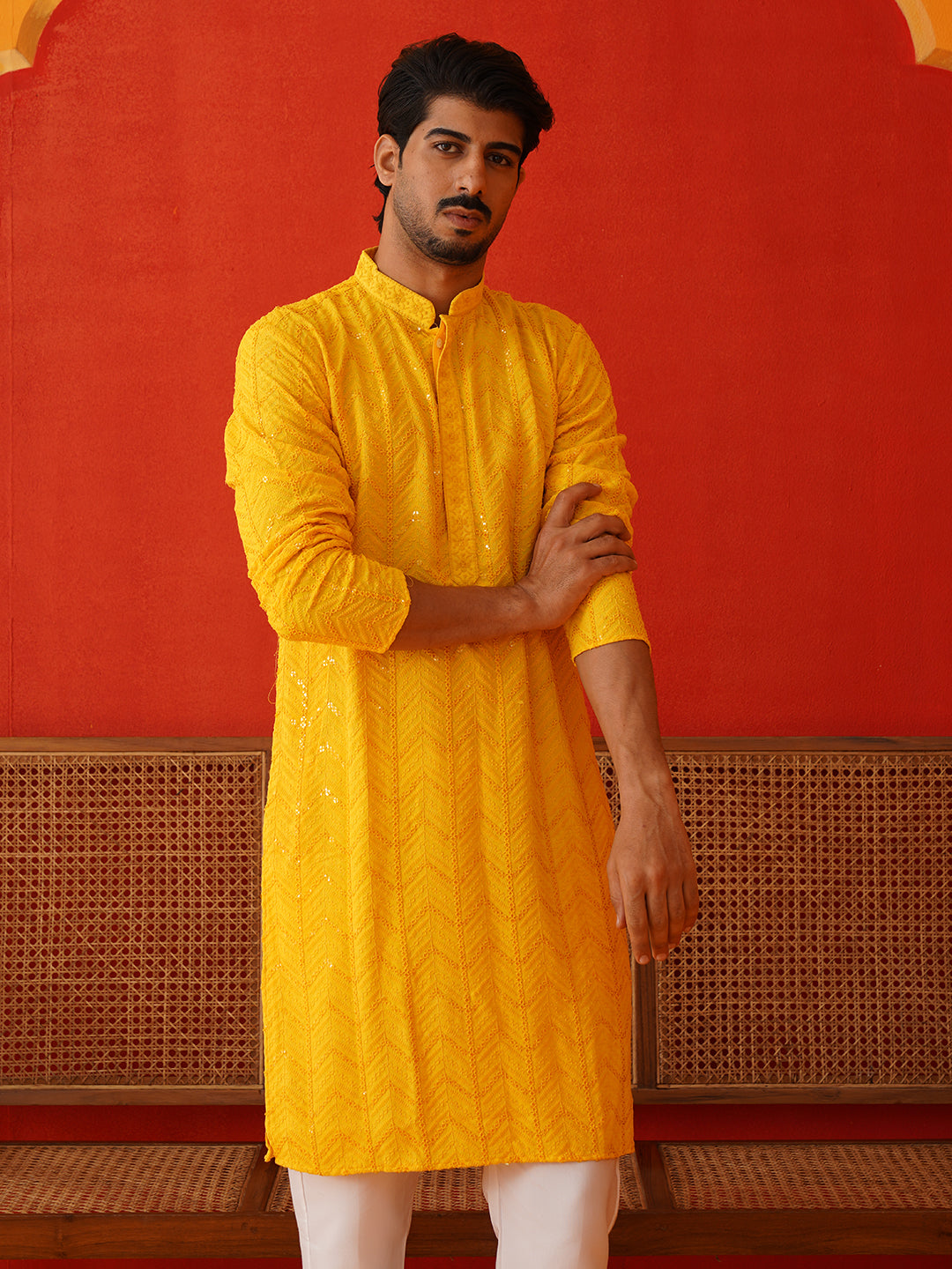 Embroidered Sequined Viscose Straight Kurta Pyjama.