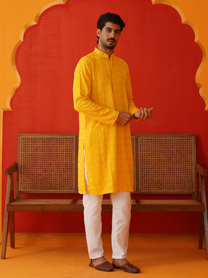 Embroidered Sequined Viscose Straight Kurta Pyjama.