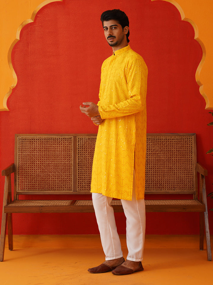 Embroidered Sequined Viscose Straight Kurta Pyjama.