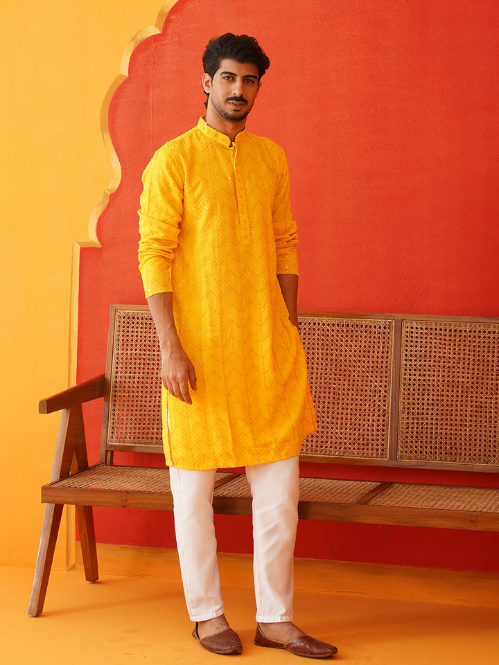 Embroidered Sequined Viscose Straight Kurta Pyjama.