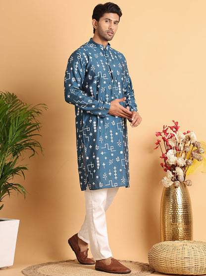 Embroidered Silk Blend Straight Kurta Pyjama.