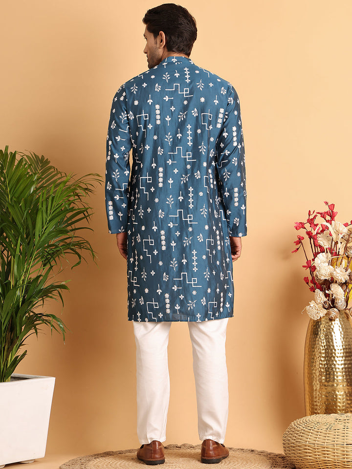 Embroidered Silk Blend Straight Kurta Pyjama.