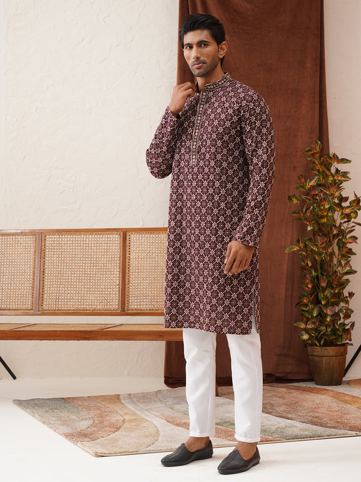 Embroidered Kurta Pyjama Set For Men