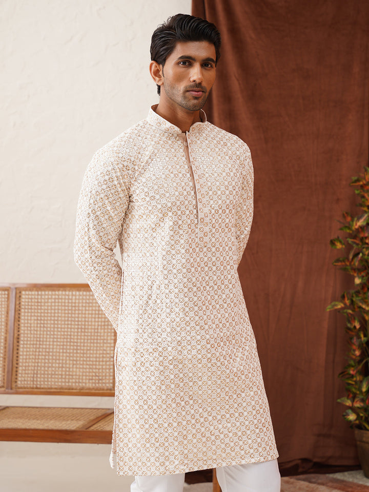 Sequins &amp; Embroidered Kurta Pyjama Set For Men