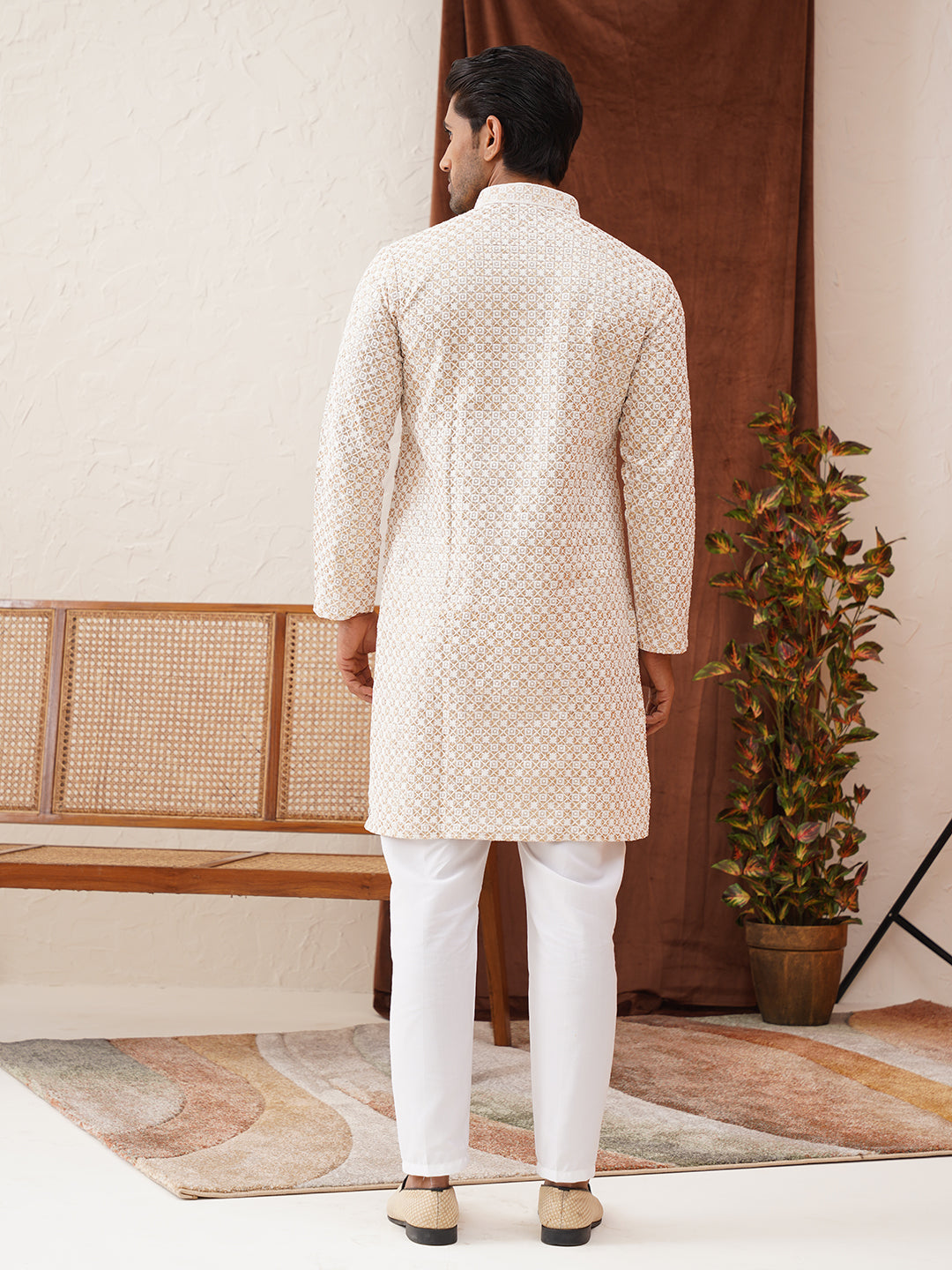 Sequins &amp; Embroidered Kurta Pyjama Set For Men