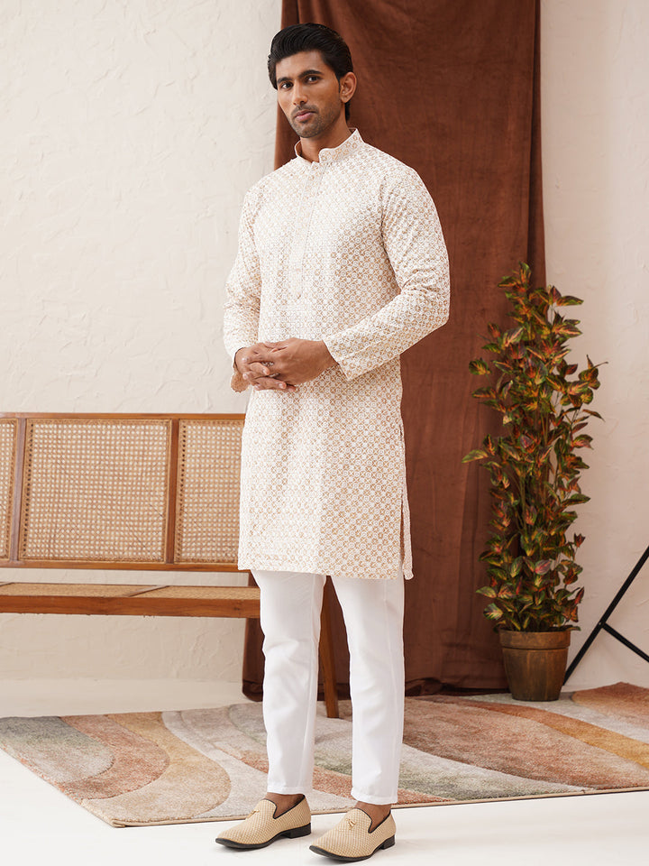 Sequins &amp; Embroidered Kurta Pyjama Set For Men