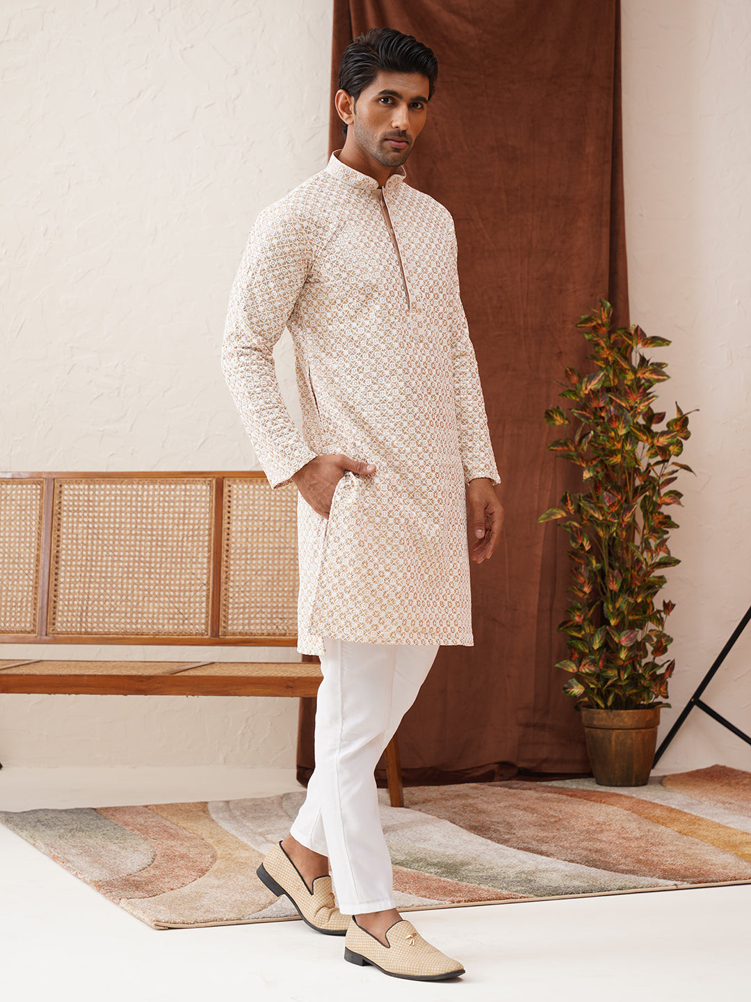 Sequins &amp; Embroidered Kurta Pyjama Set For Men