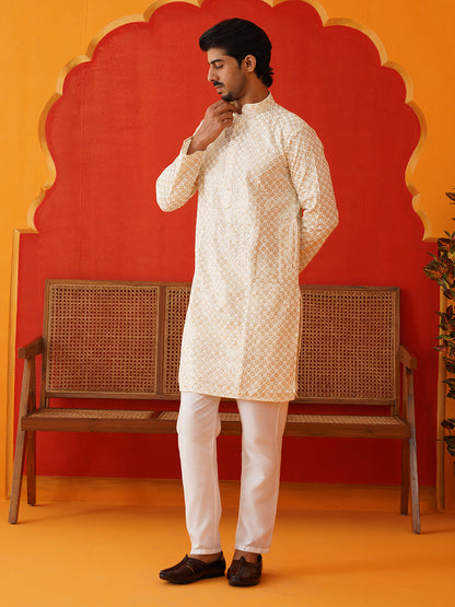 Sequins & Embroidered Kurta Pyjama Set For Men
