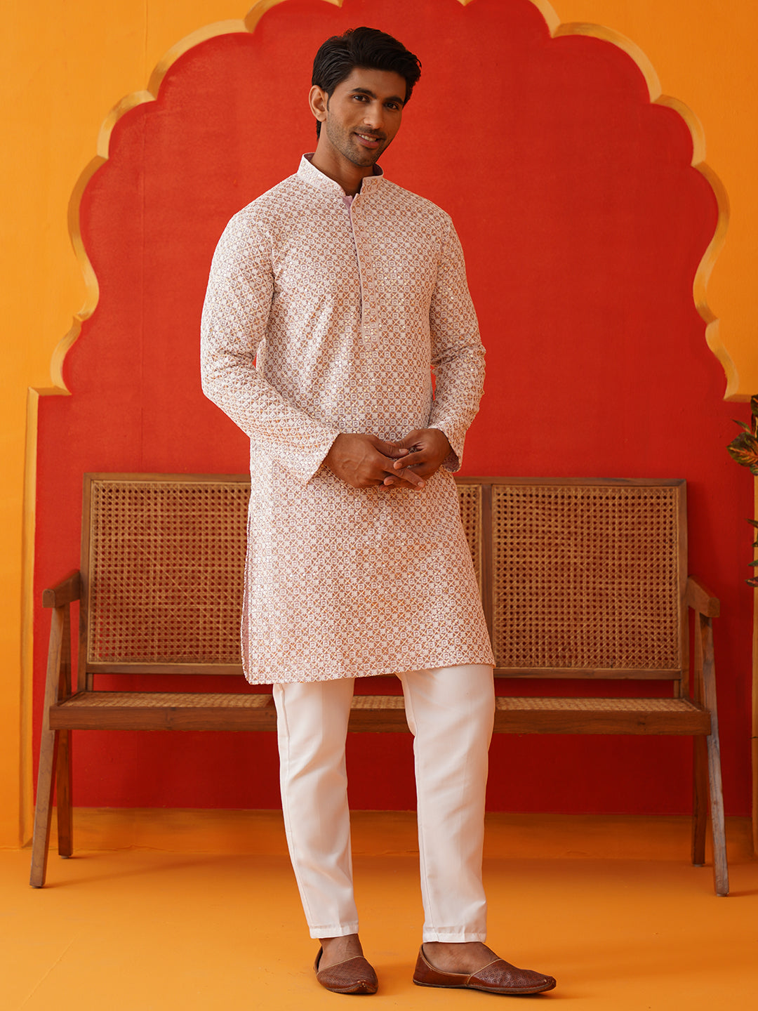 Sequins &amp; Embroidered Kurta Pyjama Set For Men