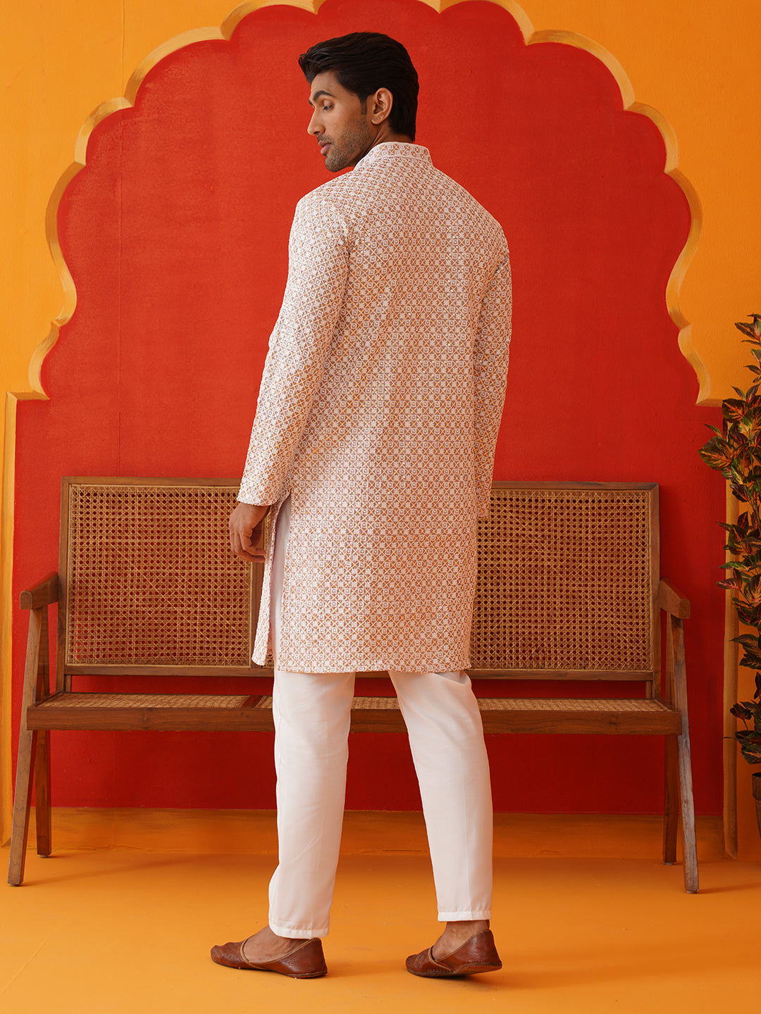Sequins &amp; Embroidered Kurta Pyjama Set For Men