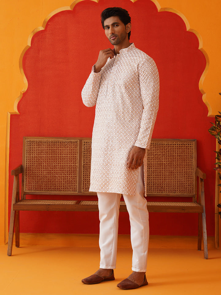 Sequins &amp; Embroidered Kurta Pyjama Set For Men