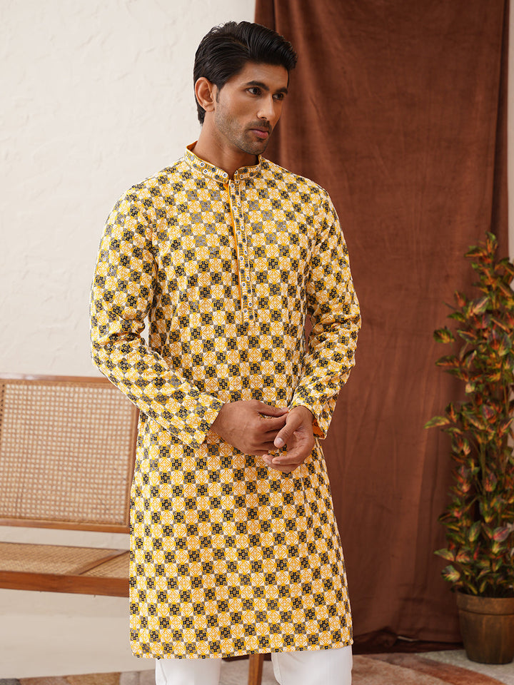 Viscose Embroidered Kurta Pajama Set For Men