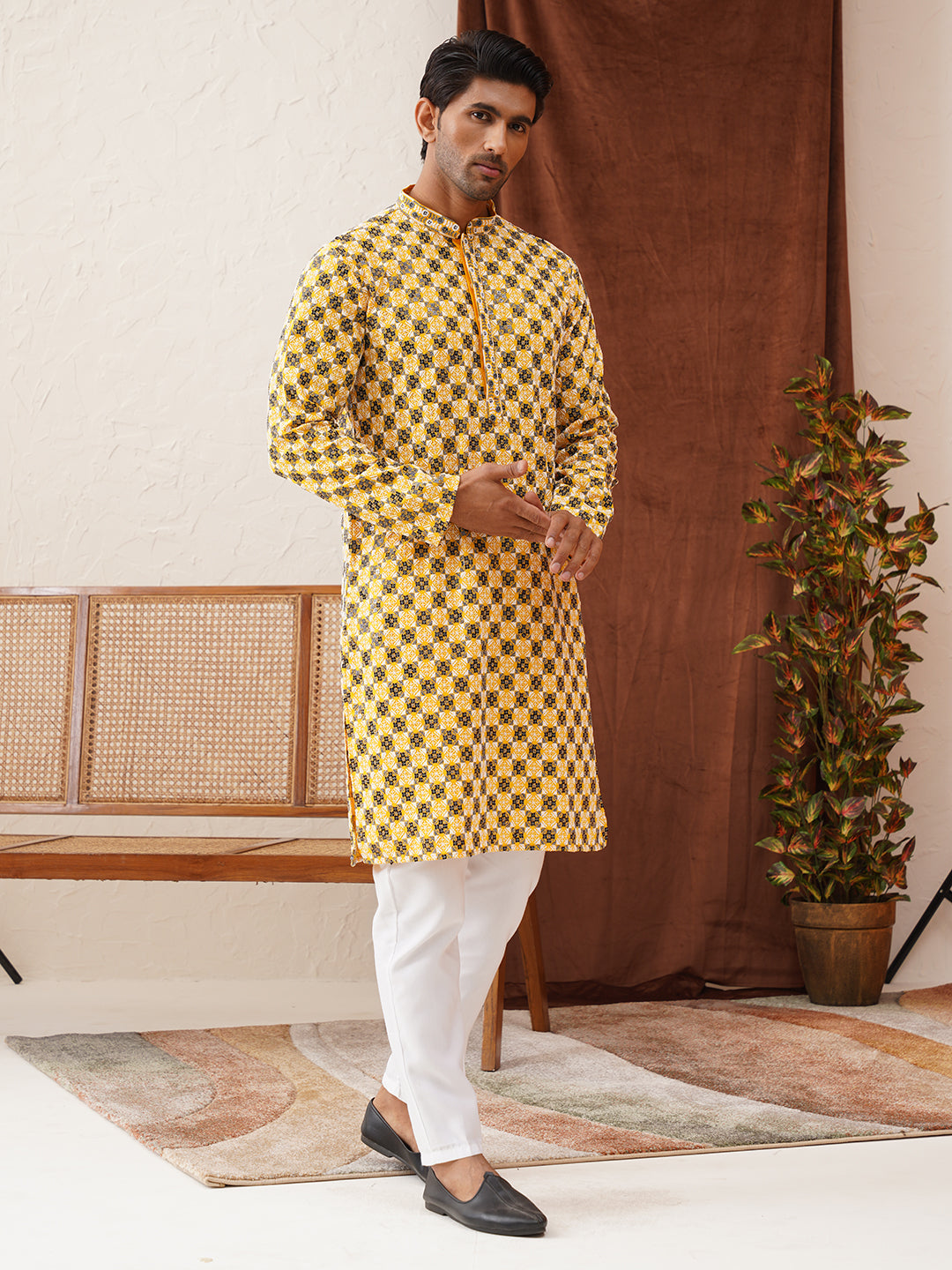 Viscose Embroidered Kurta Pajama Set For Men