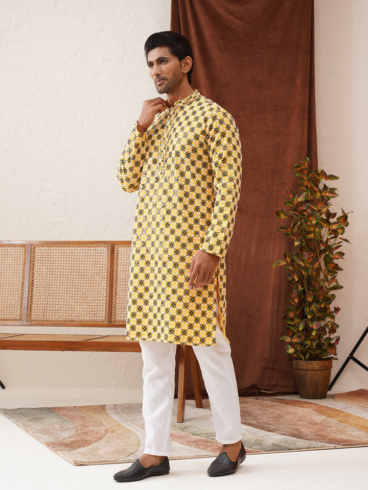 Viscose Embroidered Kurta Pajama Set For Men