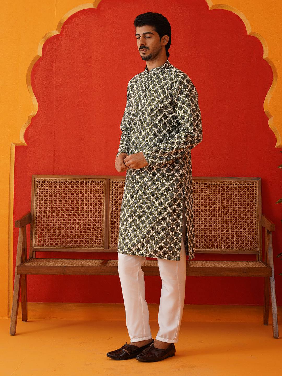 Viscose Embroidered Kurta Pajama Set For Men