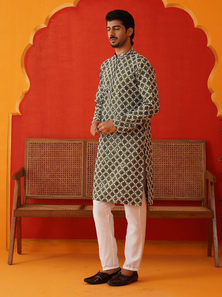 Viscose Embroidered Kurta Pajama Set For Men
