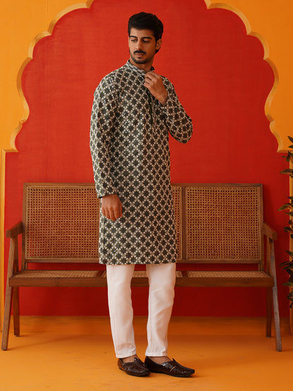 Viscose Embroidered Kurta Pajama Set For Men