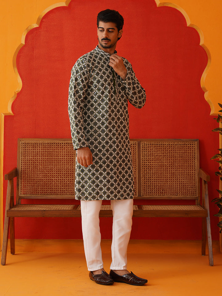 Viscose Embroidered Kurta Pajama Set For Men