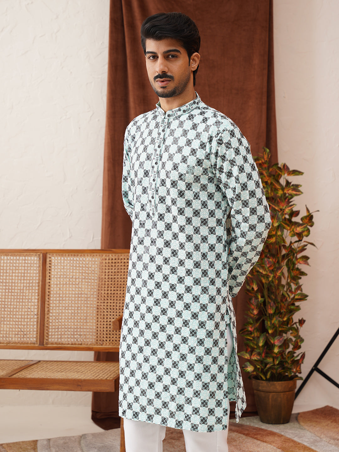 Viscose Embroidered Kurta Pajama Set For Men