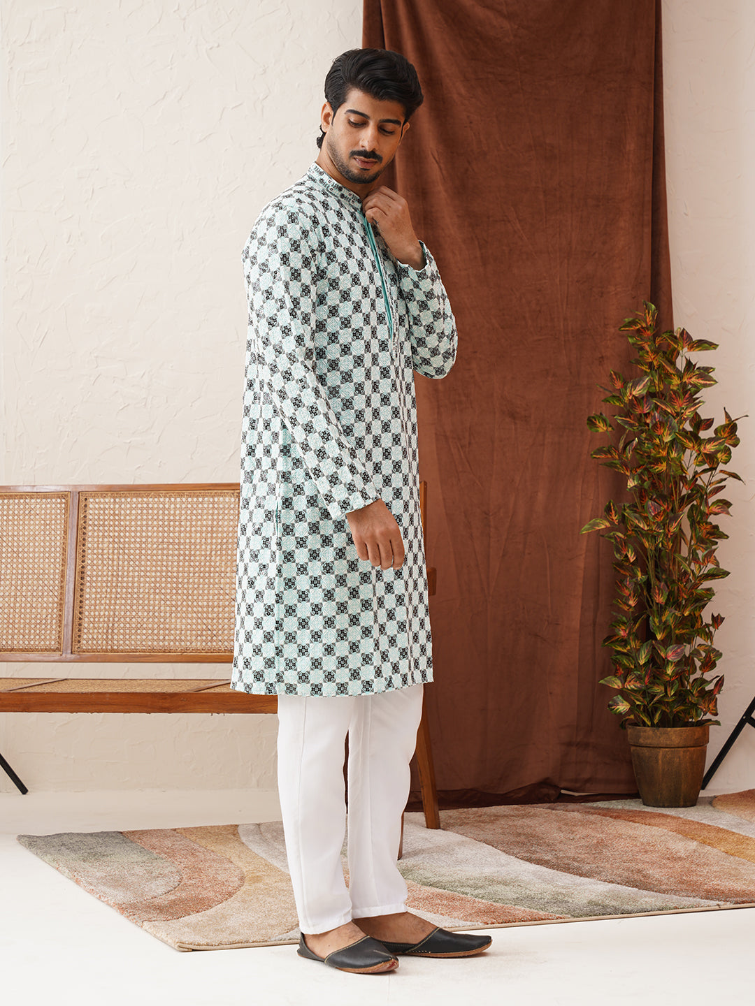 Viscose Embroidered Kurta Pajama Set For Men