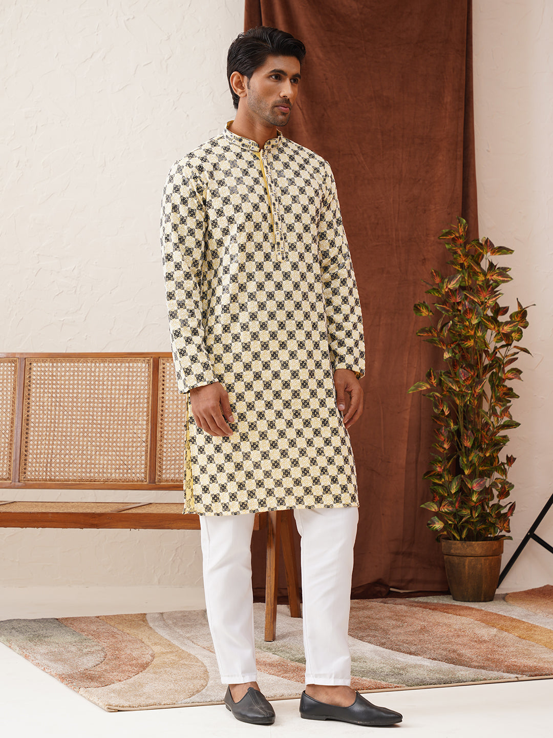 Viscose Embroidered Kurta Pajama Set For Men