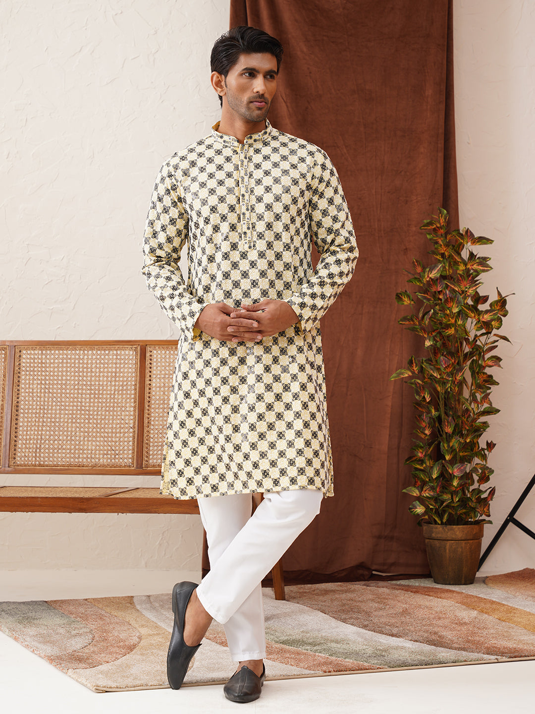 Viscose Embroidered Kurta Pajama Set For Men