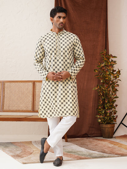 Viscose Embroidered Kurta Pajama Set For Men