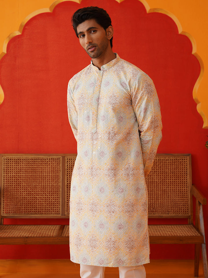 Embroidered Straight Kurta Pajama Set For Men