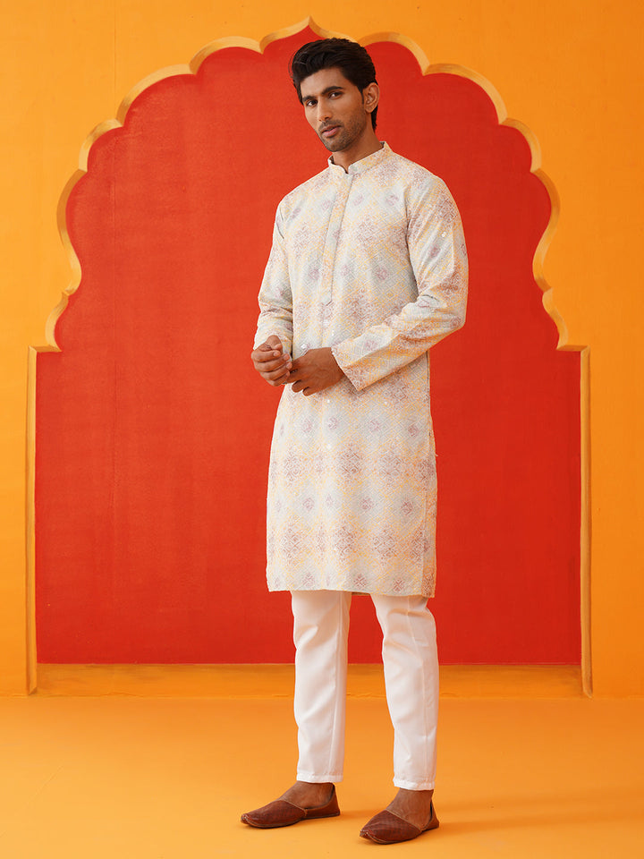 Embroidered Straight Kurta Pajama Set For Men