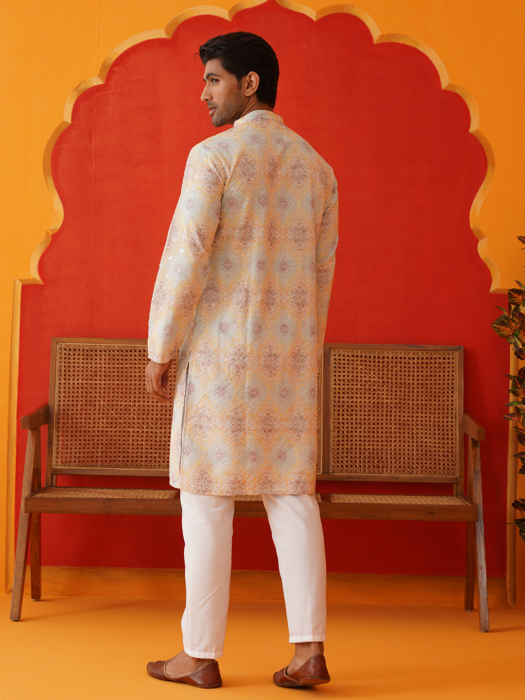 Embroidered Straight Kurta Pajama Set For Men