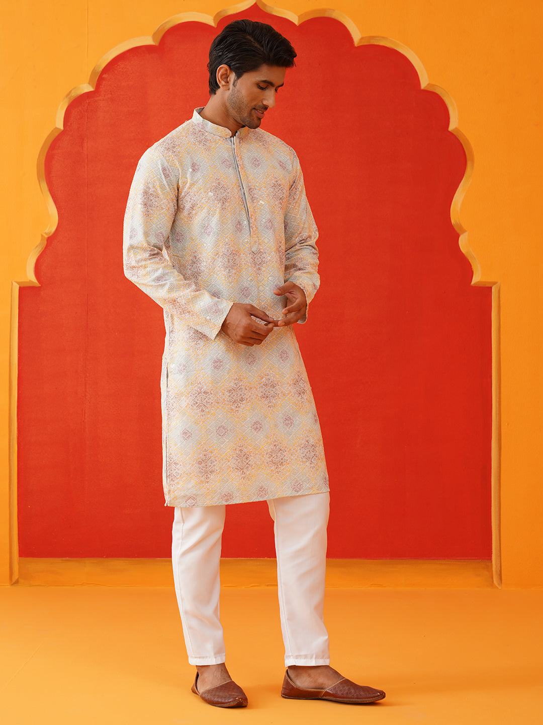 Embroidered Straight Kurta Pajama Set For Men