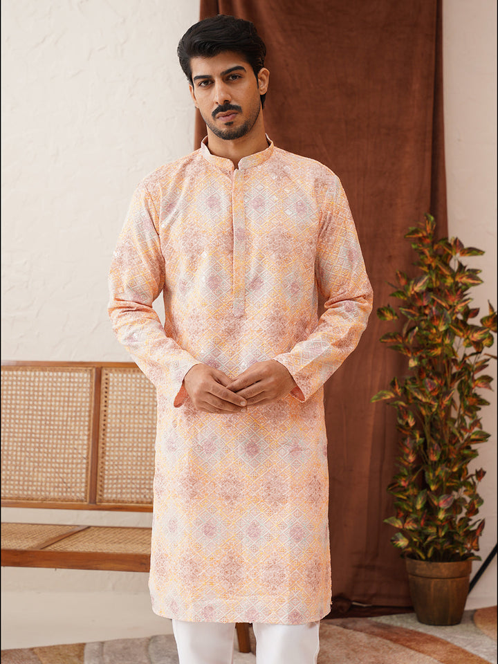 Embroidered Straight Kurta Pajama Set For Men