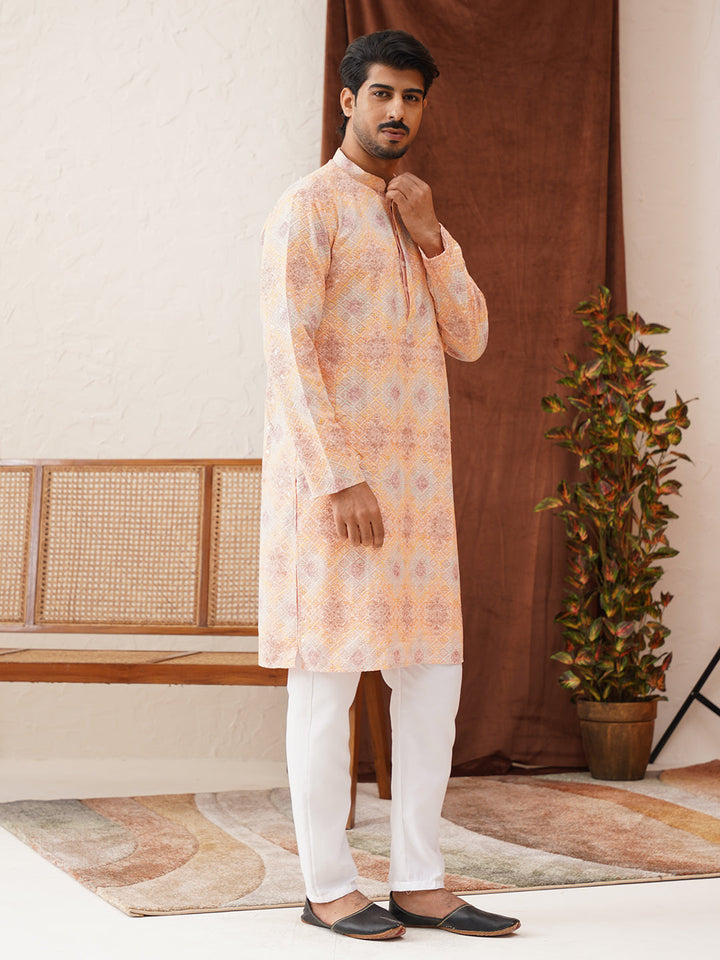 Embroidered Straight Kurta Pajama Set For Men