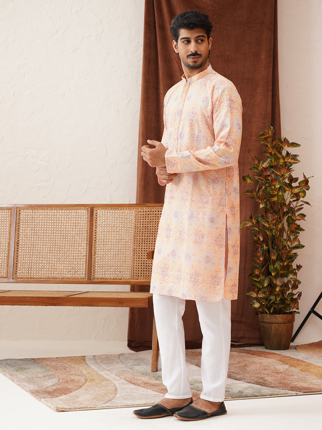 Embroidered Straight Kurta Pajama Set For Men