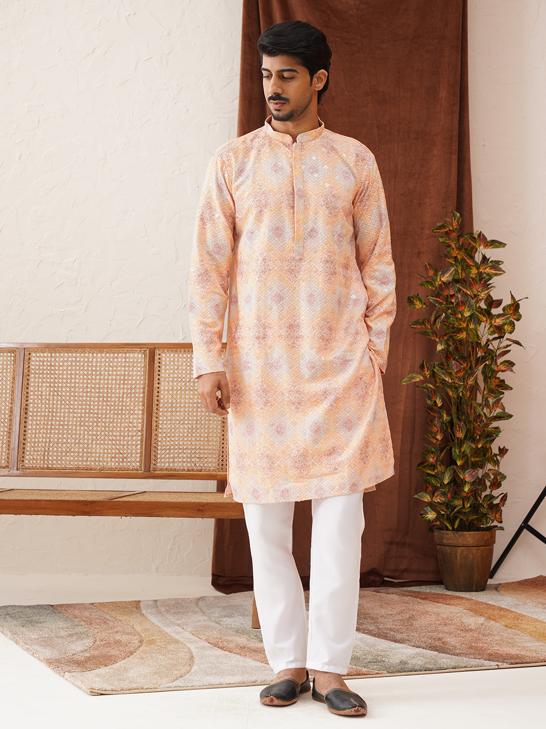 Embroidered Straight Kurta Pajama Set For Men
