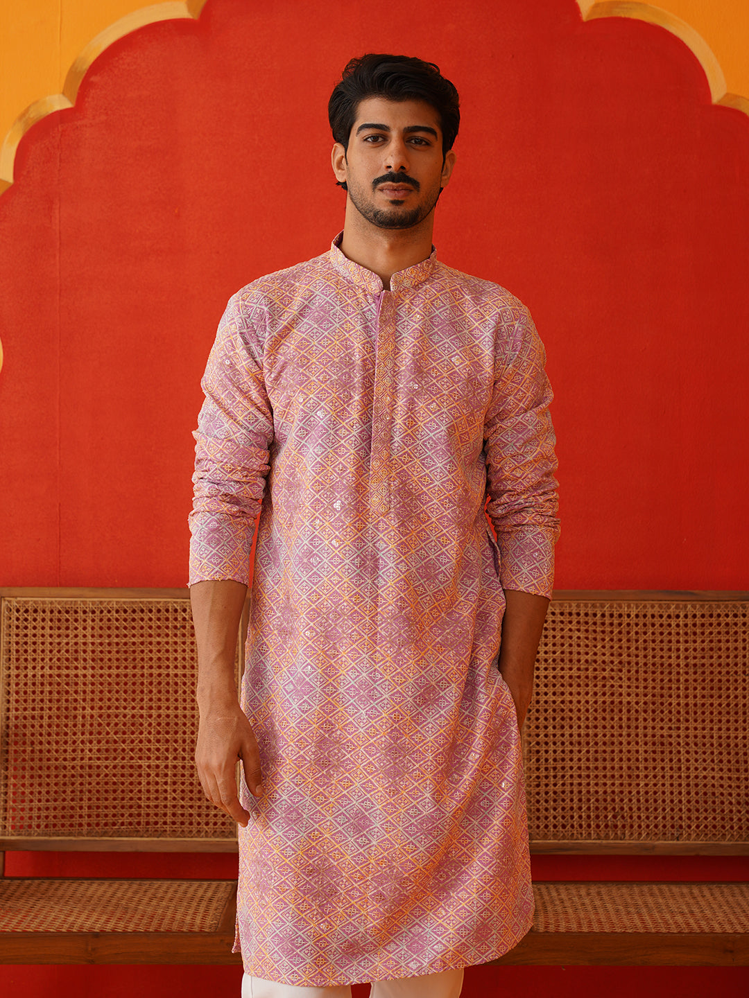 Embroidered Straight Kurta Pajama Set For Men